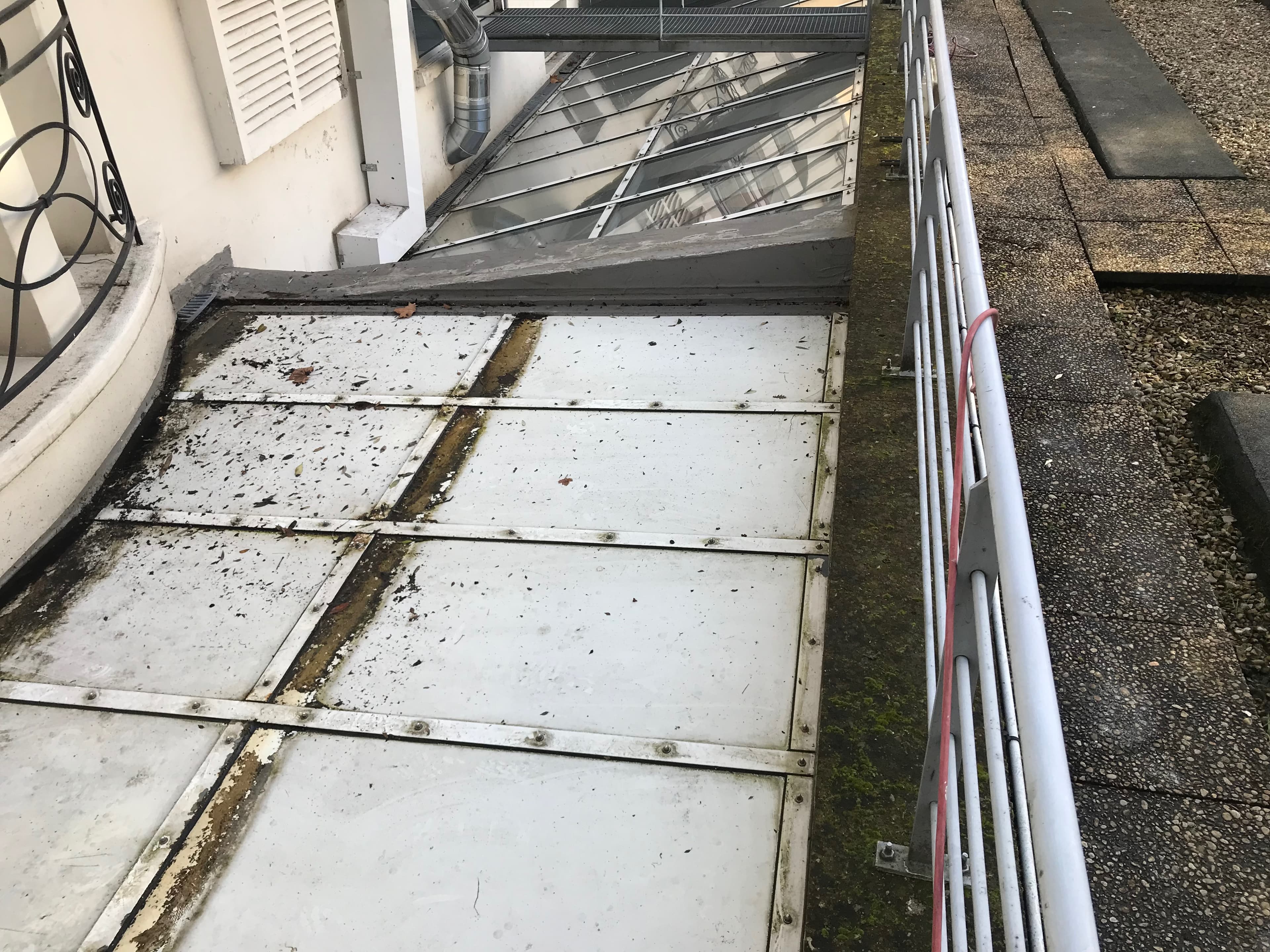 Nettoyage et remise en étanchéité de verrière - Avant